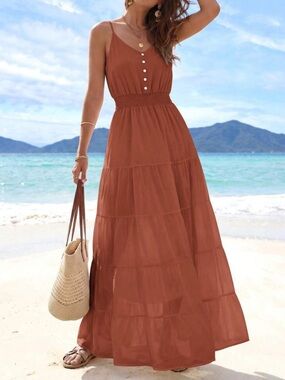 Sleeveless Tiered Maxi Dress in Brown
